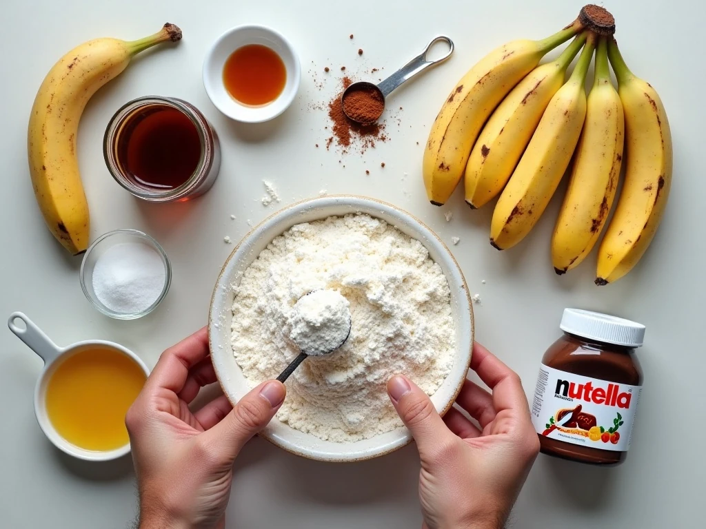 Ingredients for easy Nutella banana muffins