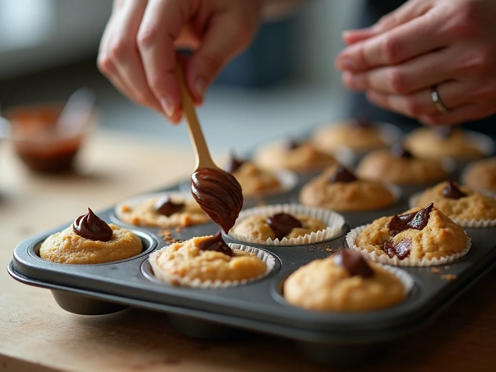 Swirling Nutella into banana muffin batter before baking