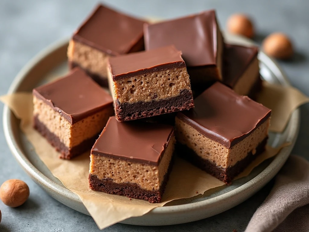 Nutella cheesecake bars arranged for serving