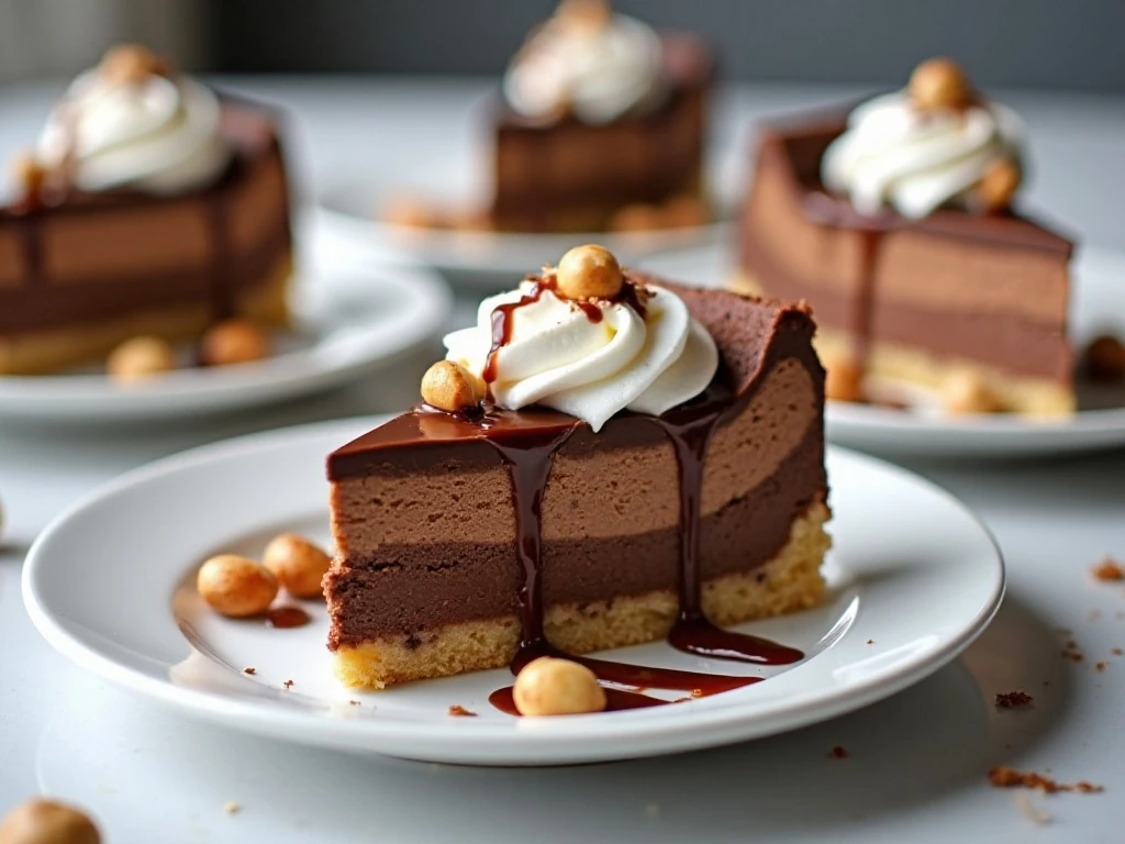 Sliced no-bake Nutella cheesecake ready to serve
