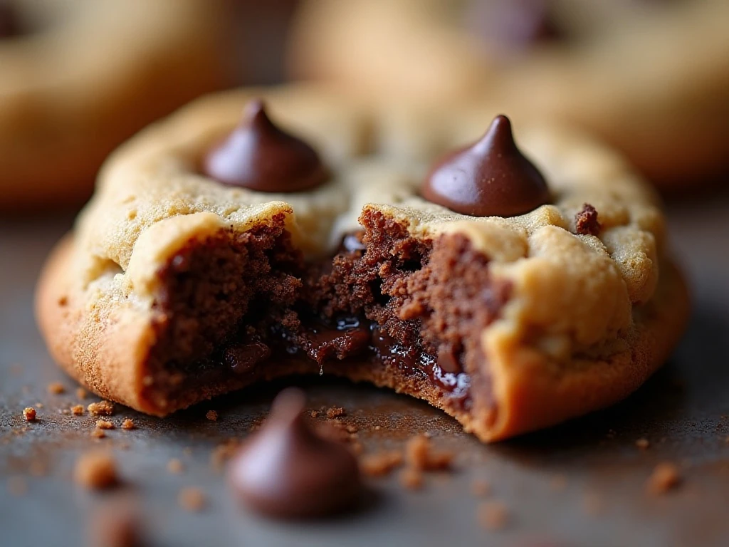 Close-up of the fudgy center and crisp edge of a Nutella cookie