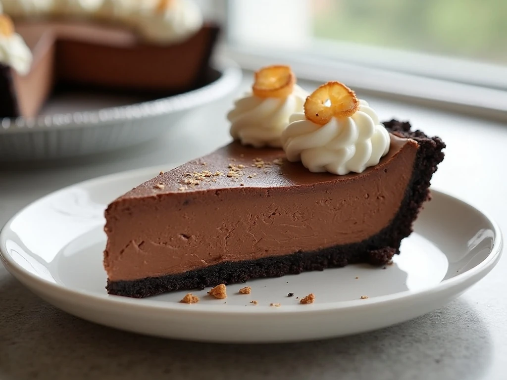 Whole no-bake Nutella pie with one slice showing the creamy filling