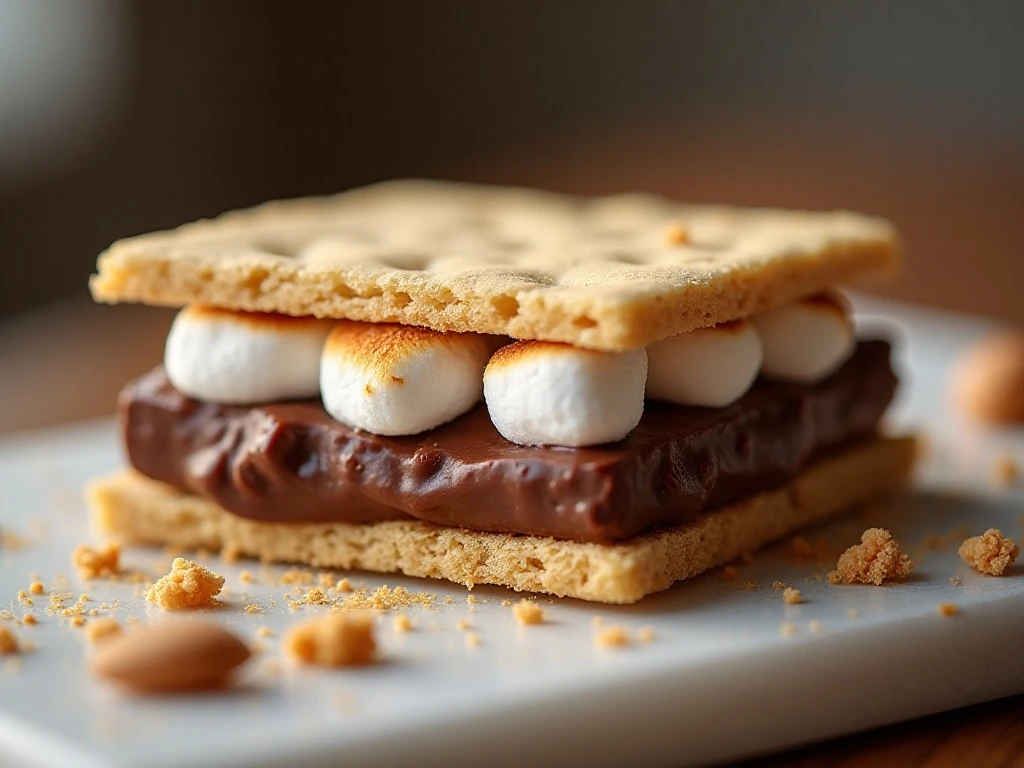 Close-up of the gooey Nutella and marshmallow center in a s’mores bar