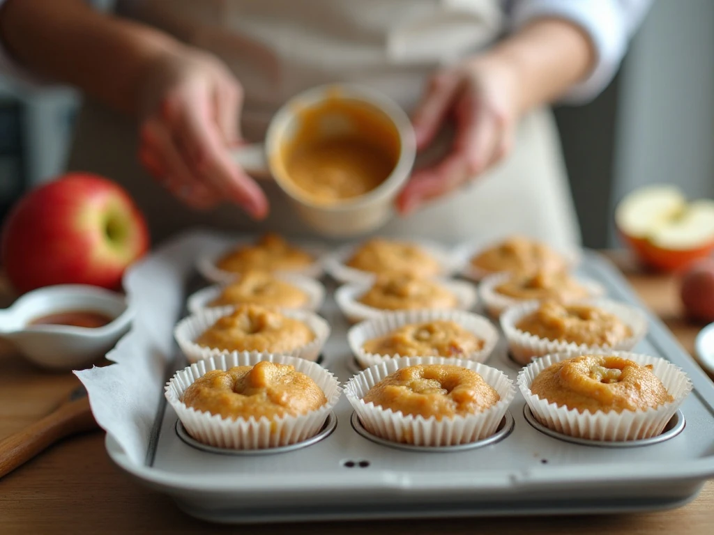 Muffin cups filled with oatmeal apple banana batter