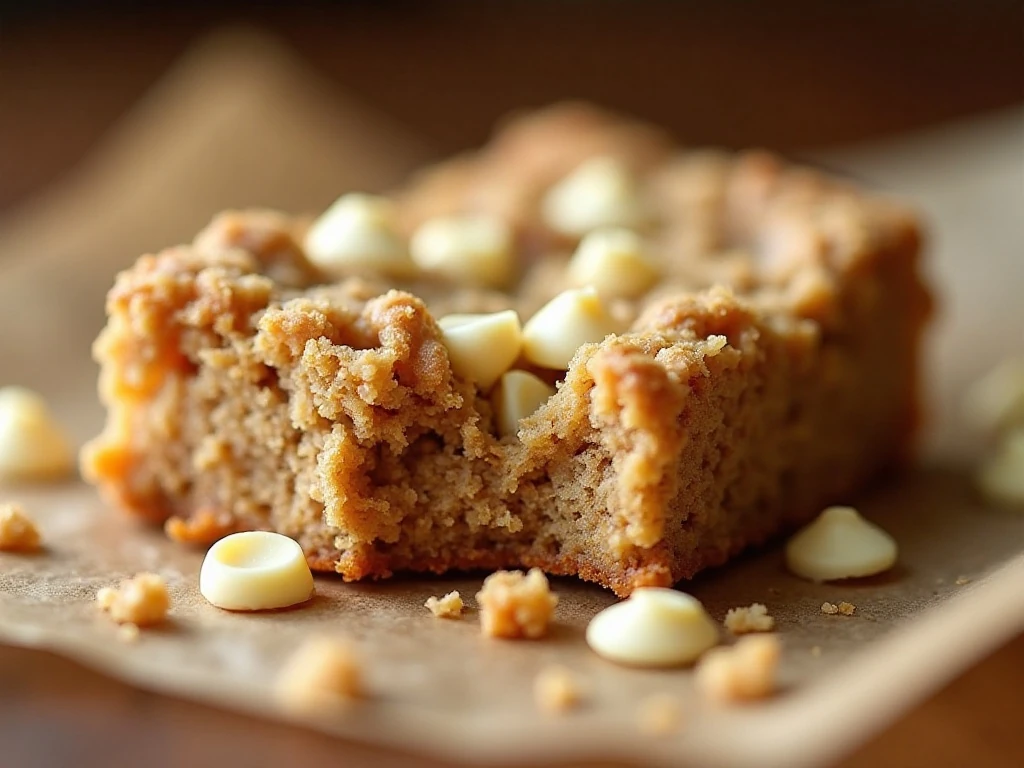 Close-up of the soft chewy center and white chocolate chips
