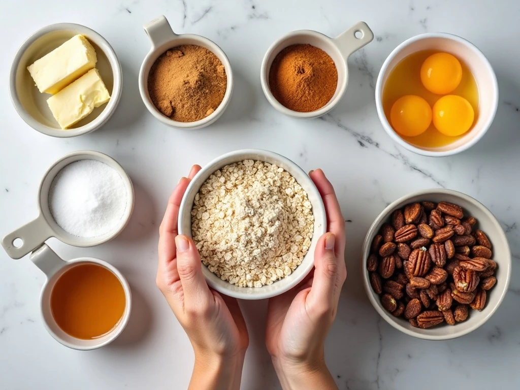 Ingredients for oatmeal raisin cookies with pecans