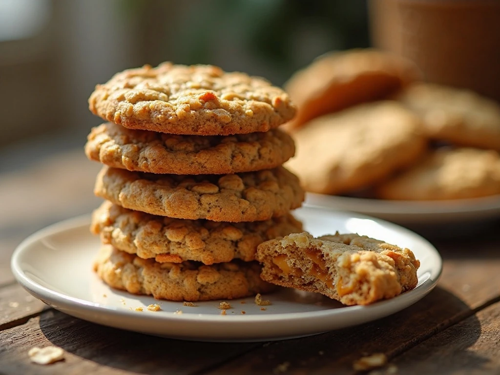 Stack of chewy oatmeal Scotchies cookies with butterscotch morsels