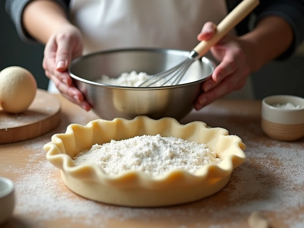 Preparing the creamy egg-free filling for sugar cream pie