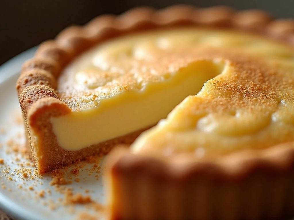 Freshly baked sugar cream pie cooling after the center sets