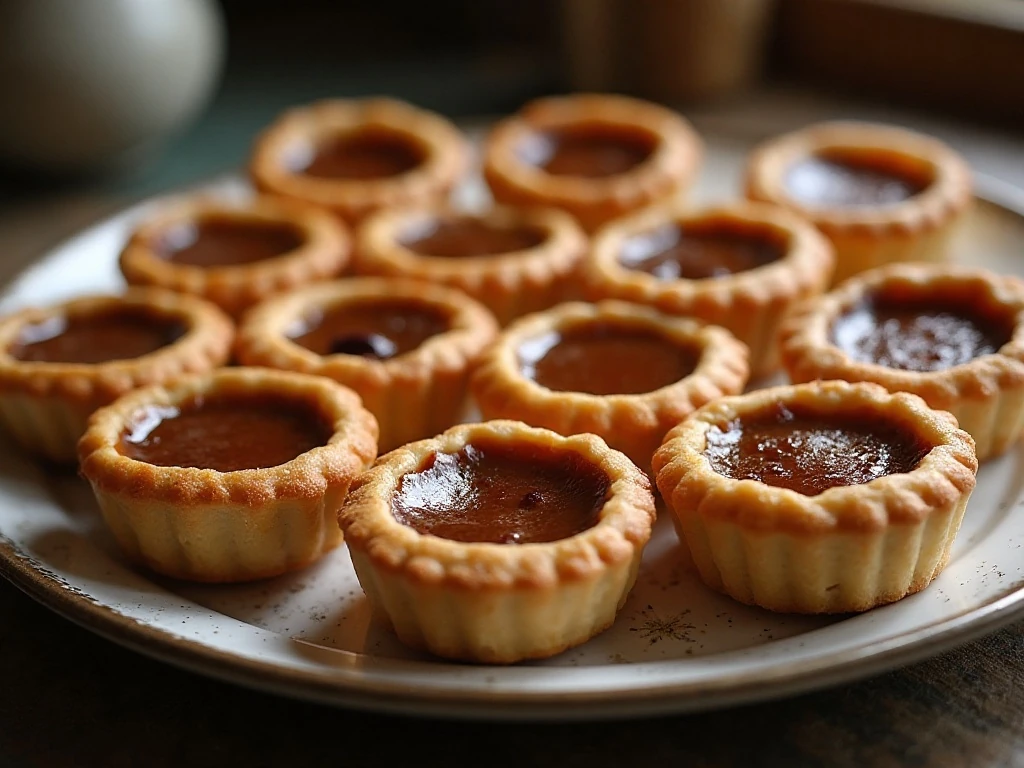 Golden old-fashioned butter tarts arranged on a serving platter
