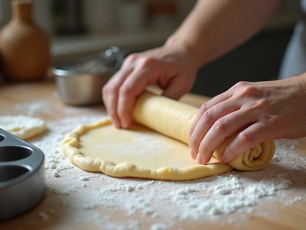 Rolling homemade pastry for butter tart shells