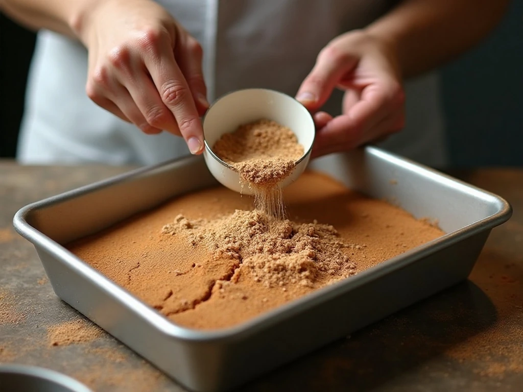Soft cinnamon brown sugar topping prepared for cinnamon roll cake