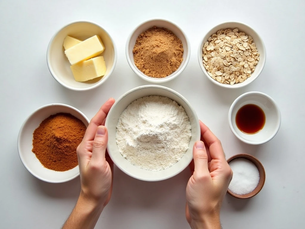 Ingredients for old-fashioned iced oatmeal cookies and vanilla icing