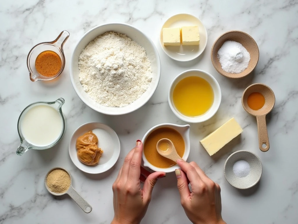 Ingredients for old-fashioned peanut butter cake and peanut butter icing