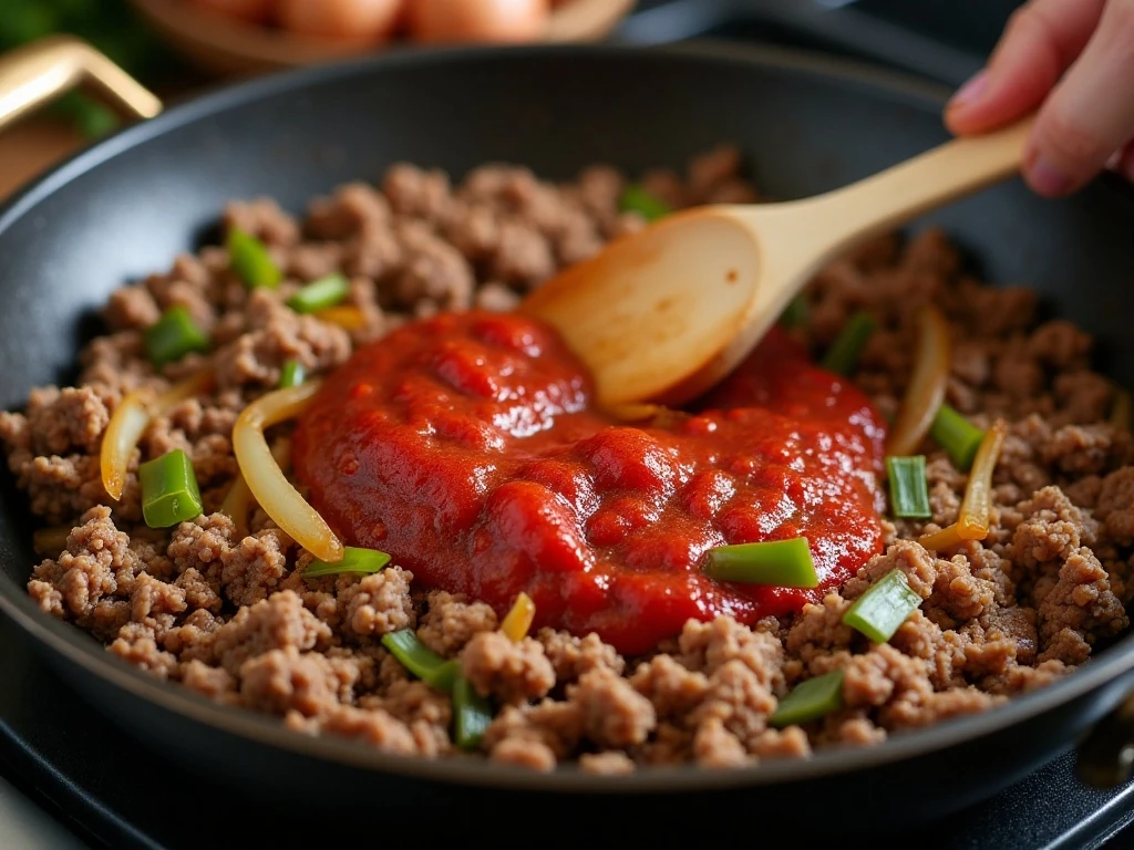 Browning ground beef with onion and green pepper for sloppy joes
