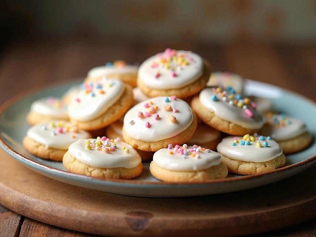 Stack of soft old-fashioned frosted sugar cookies