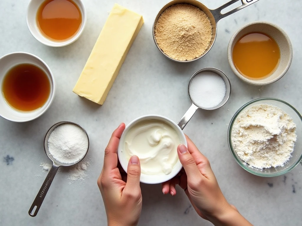 Ingredients for old-fashioned soft sour cream cookies