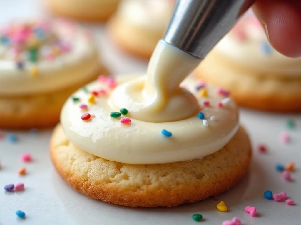 Frosted soft sugar cookie with colorful sprinkles