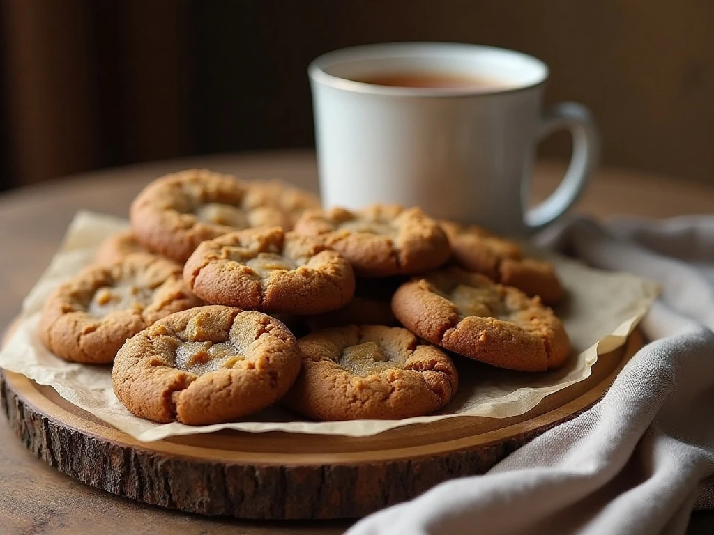 Molasses cookies served on a platter with tea