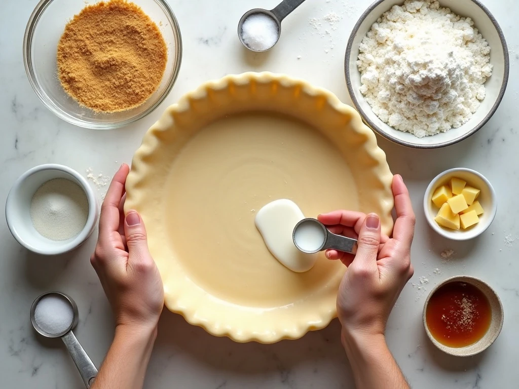 Measured ingredients for an old-fashioned sugar cream pie