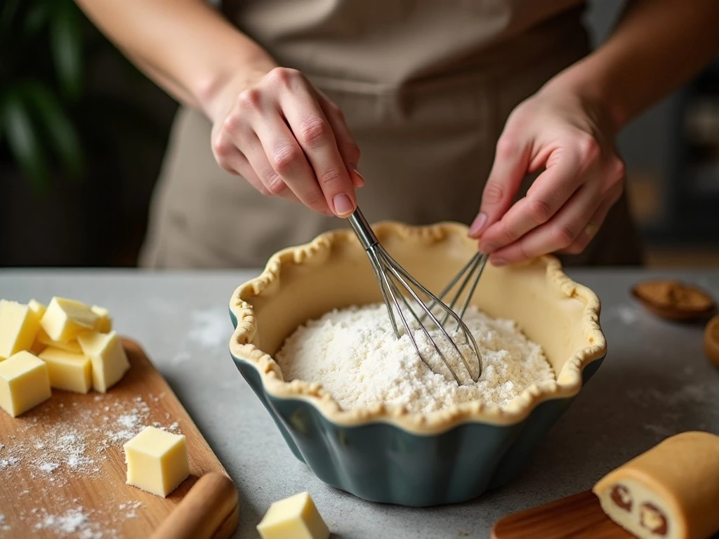 Mixing the creamy filling for an old-fashioned sugar cream pie