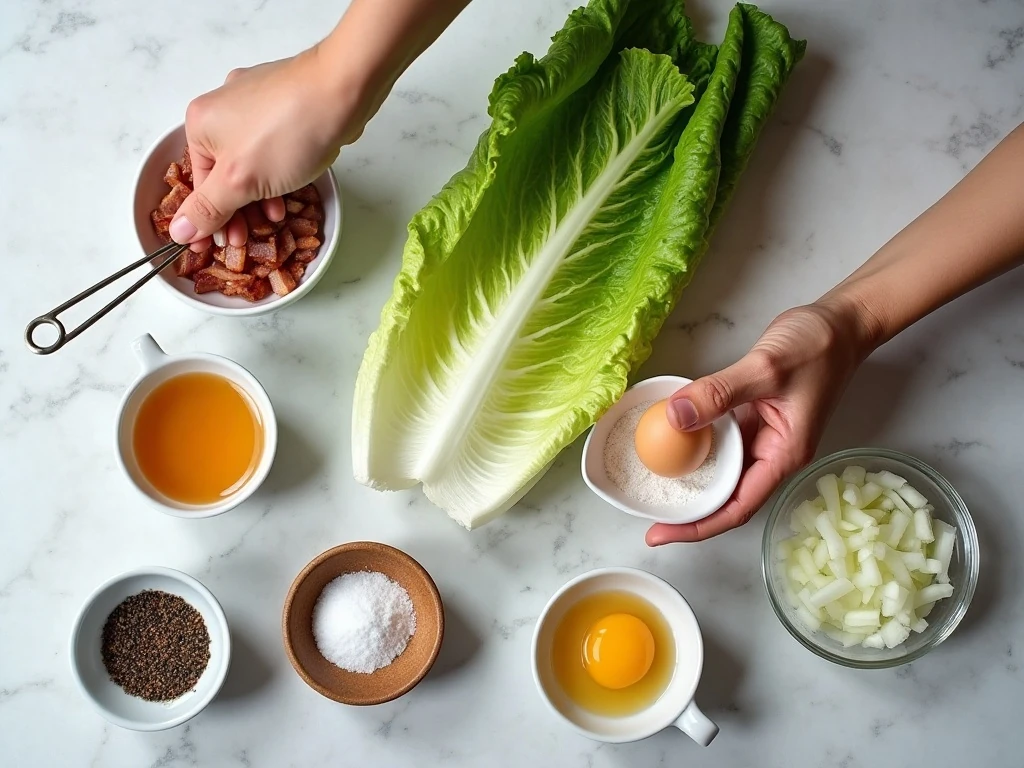Ingredients for old-fashioned wilted lettuce salad