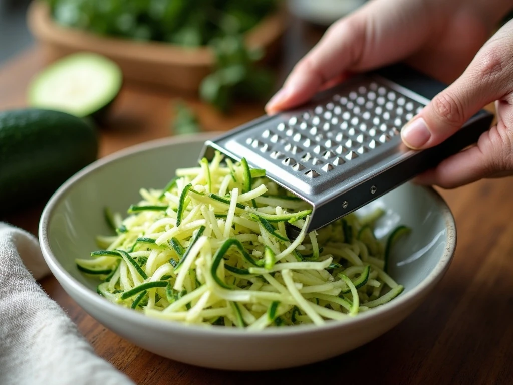 Freshly grated zucchini prepared for a moist cake