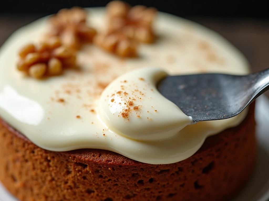 Cream-cheese frosting spread over zucchini cake