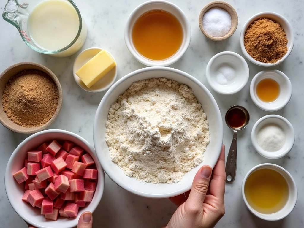 Ingredients for one-bowl rustic rhubarb bread