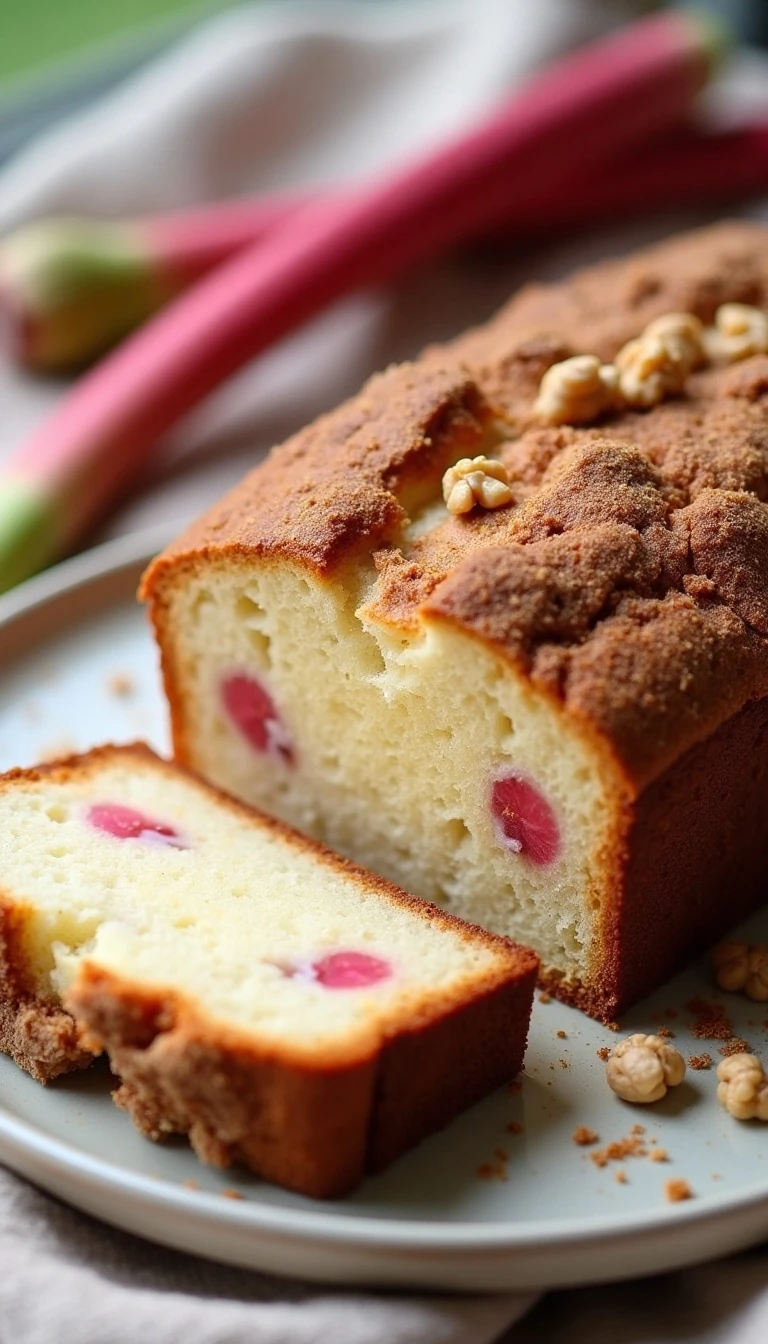 One-Bowl Rustic Rhubarb Bread Recipe with Cinnamon-Walnut Crumble