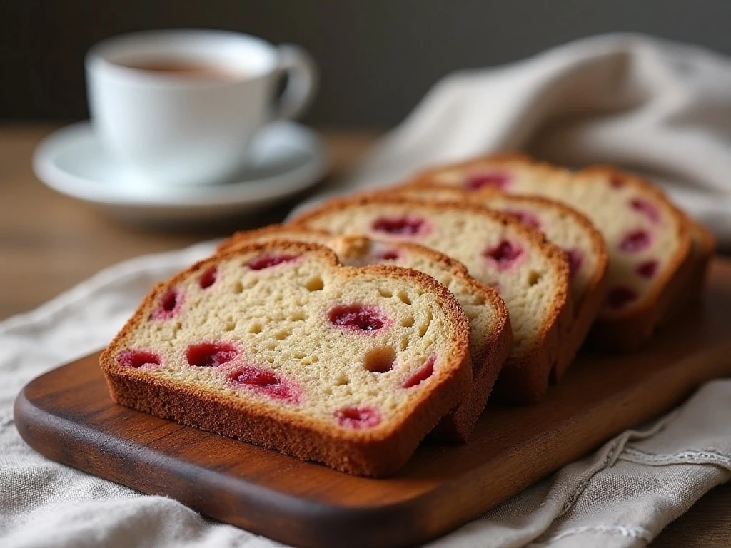 Slices of cooled rhubarb bread ready to serve