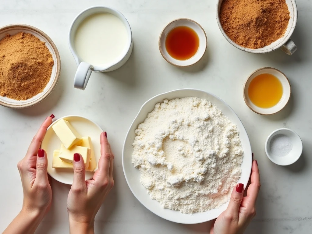 Ingredients for quick cream cheese cinnamon rolls