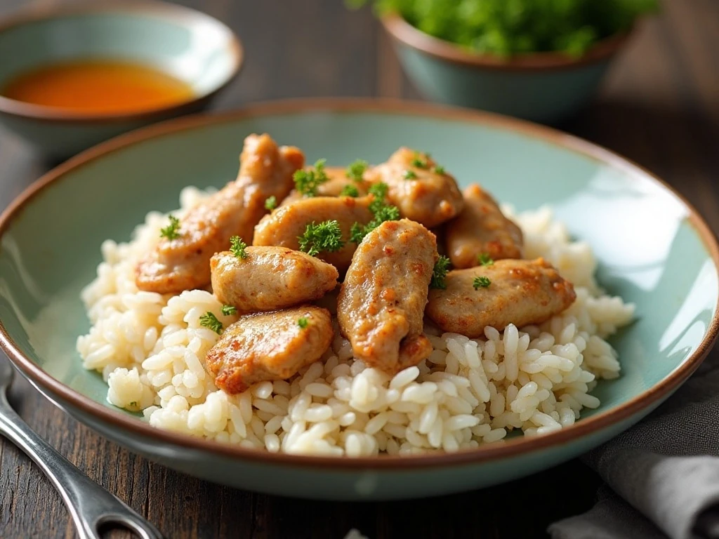Leftover chicken and rice ready for reheating