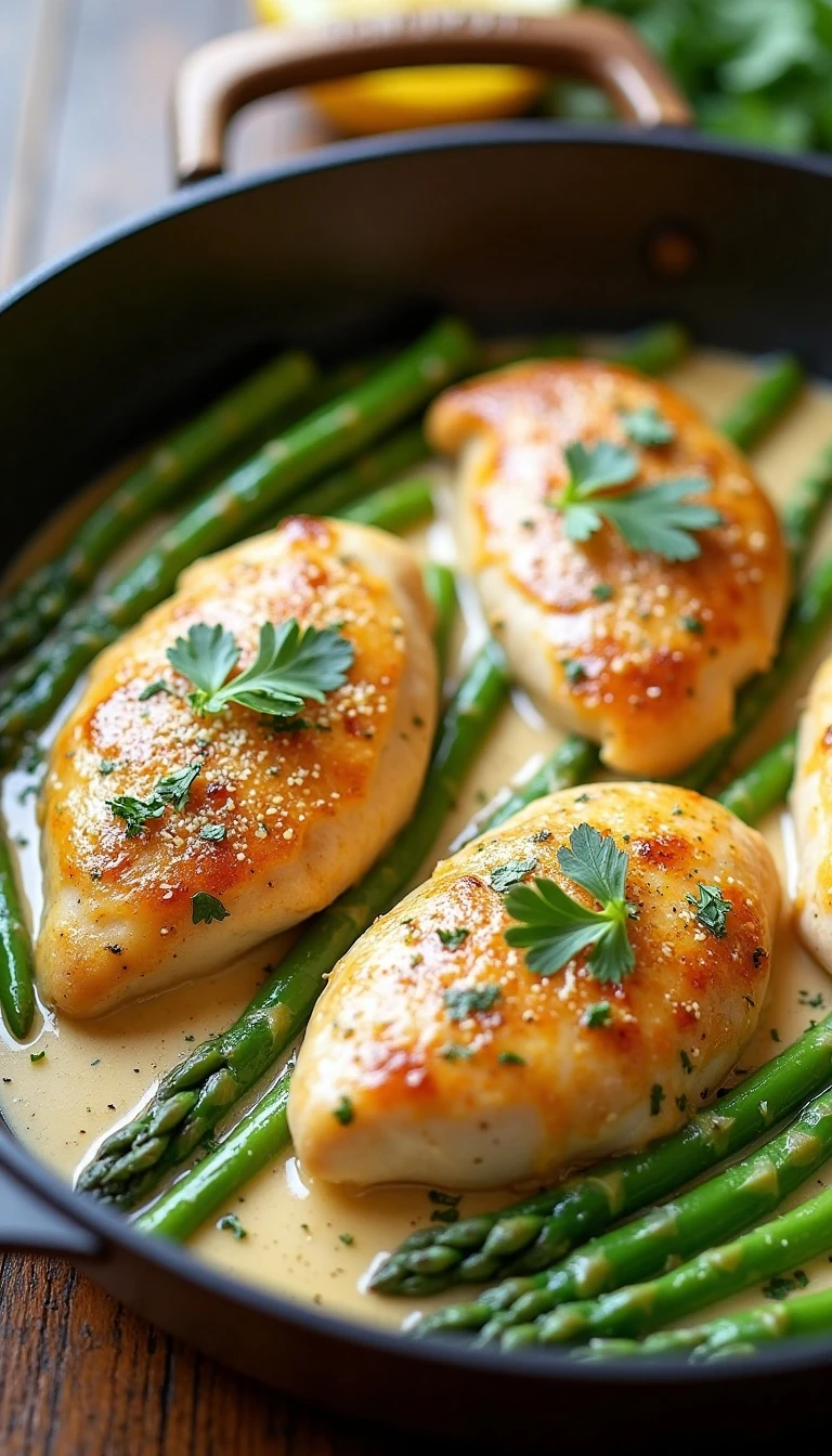 One-Pan Creamy Lemon Chicken and Asparagus Recipe