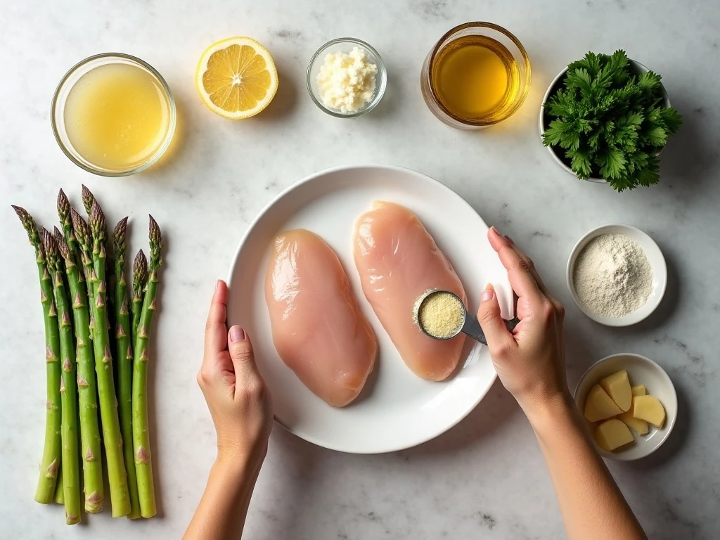 Ingredients for creamy lemon chicken and asparagus