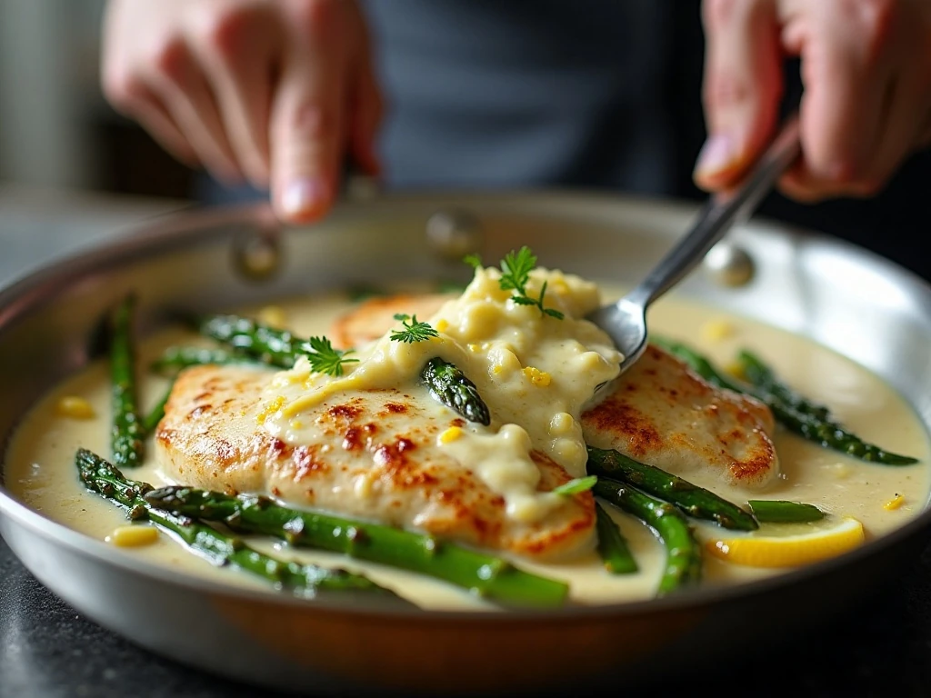 Silky lemon Parmesan cream sauce in a skillet