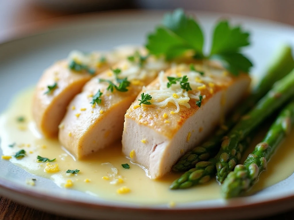 Creamy lemon chicken garnished with parsley and Parmesan