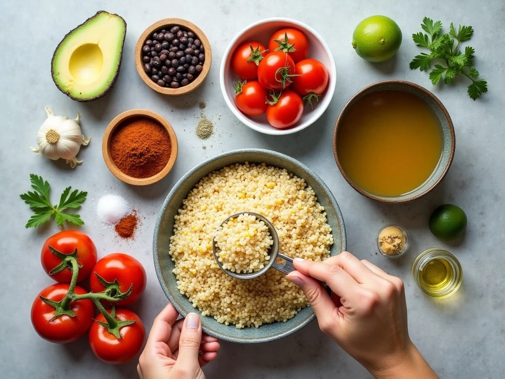 Ingredients for easy one-pan Mexican quinoa