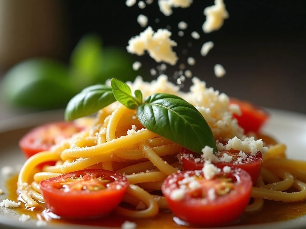 Fresh basil and Parmesan finishing one-pan pasta