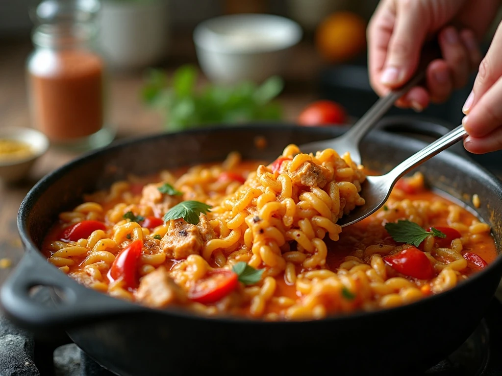 Stirring orzo pasta to prevent sticking during cooking