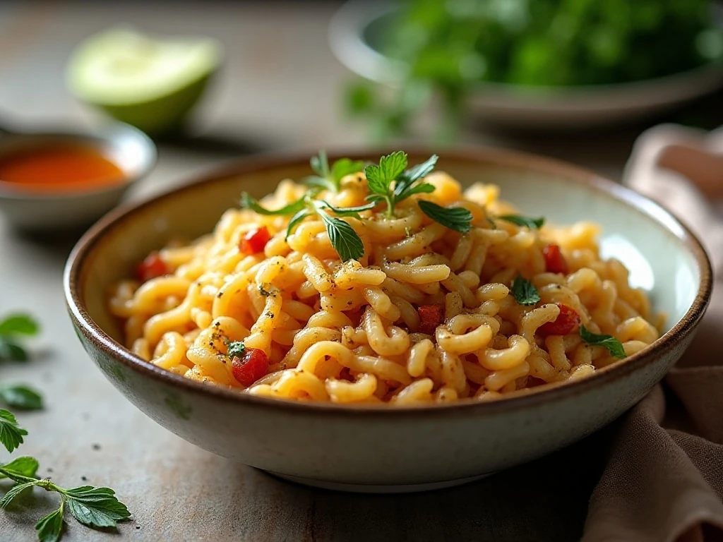 Reheated chicken fajita orzo ready to serve