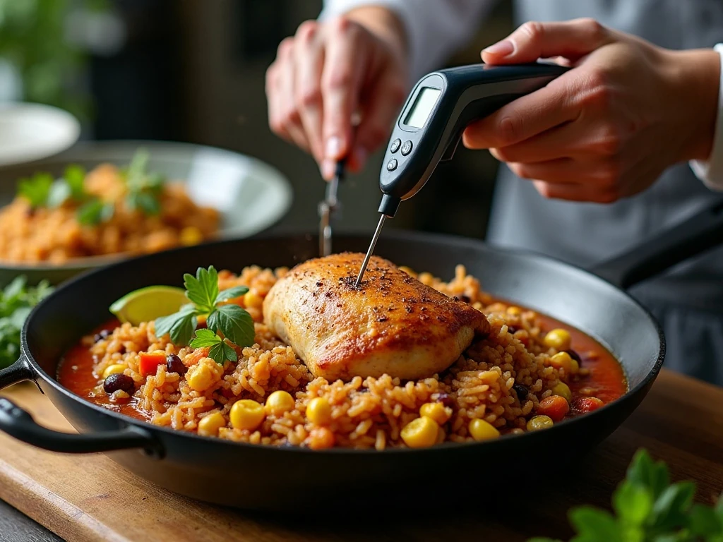 Checking chili lime chicken temperature with a thermometer
