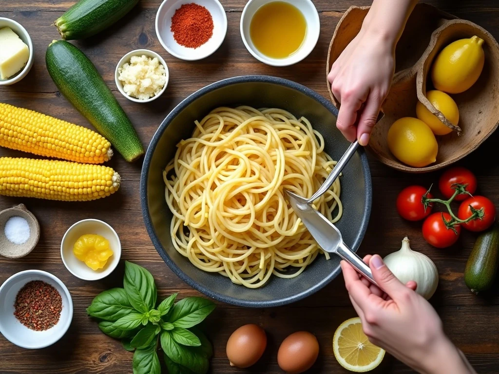 Ingredients for one-pot farmer's market pasta