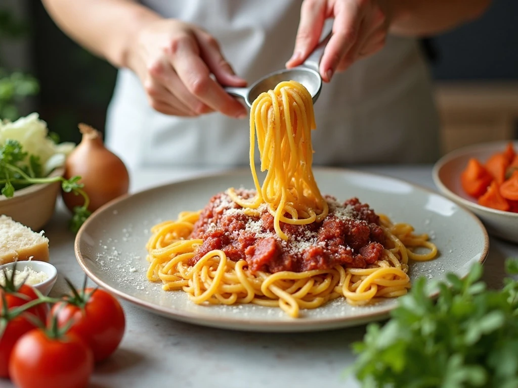 Ingredients for making one-pot fettuccine Bolognese