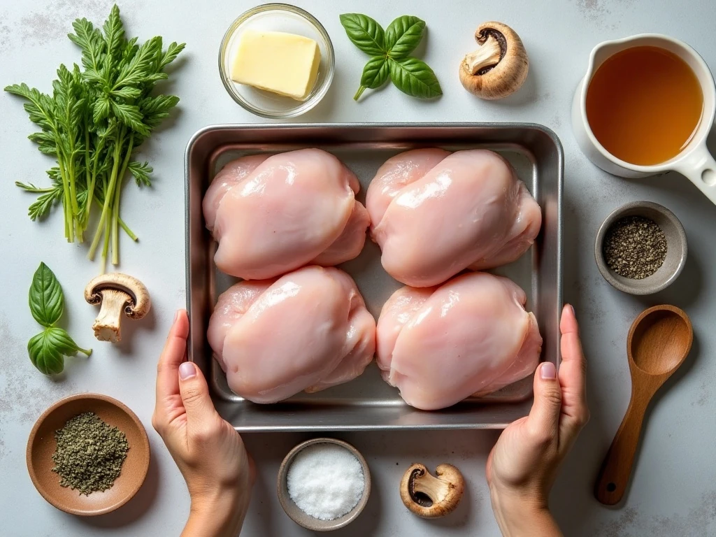 Ingredients for garlic butter chicken thighs and mushrooms
