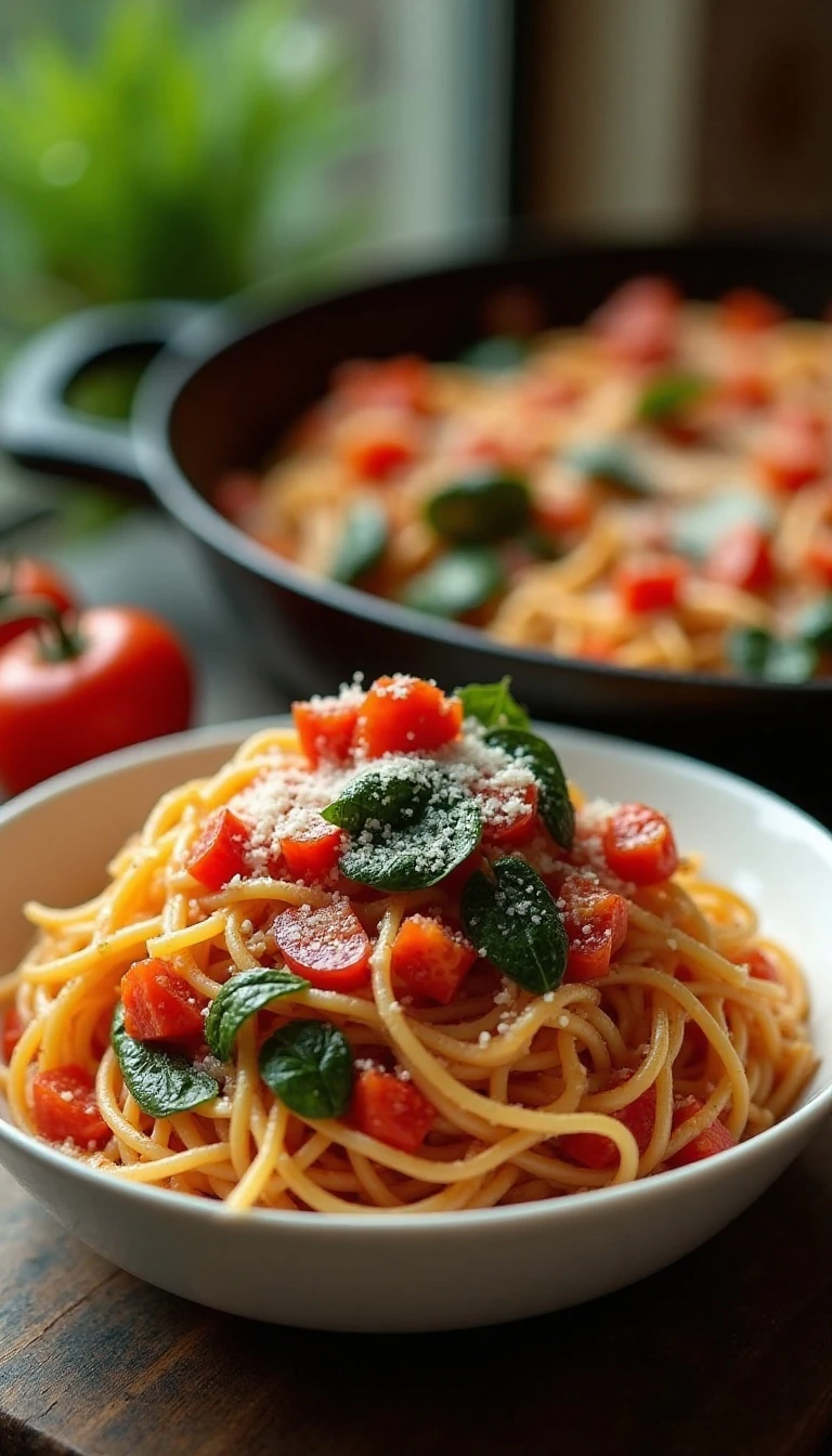 One-Pot Pasta With Spinach and Tomatoes Made Easy