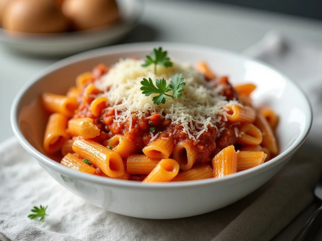 Finished bowl of cheesy one-pot turkey pasta