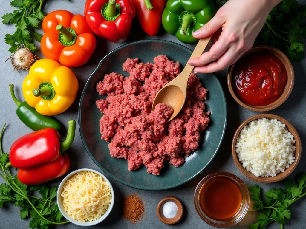 Ingredients for an easy one-pot unstuffed peppers recipe