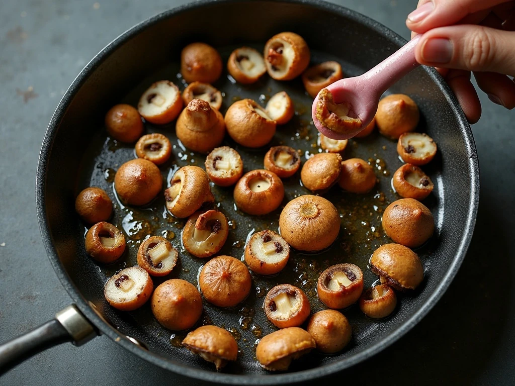 Mushrooms spaced in a skillet for proper browning