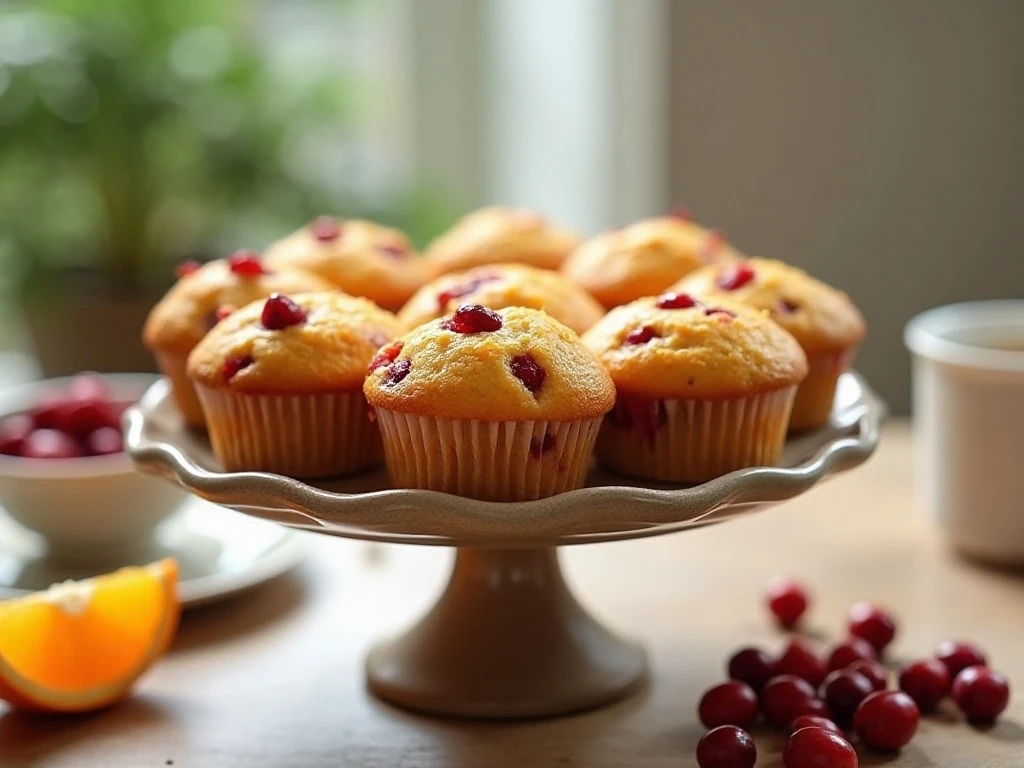 Fresh orange cranberry muffins arranged for a warm breakfast
